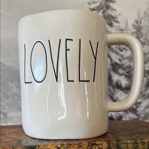 Rae Dunn “LOVELY” Mug | White with Black Lettering | Farmhouse Decor
